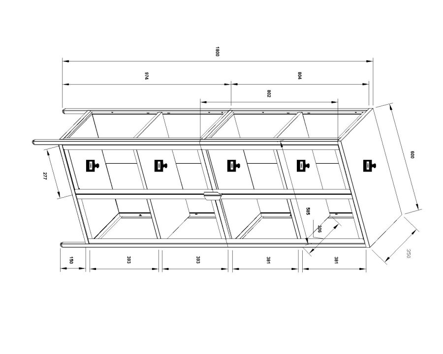 VCM NORDIC Floka XXL vitrineskab, m. 2 lge og 3 hylder - glas og sort stl
