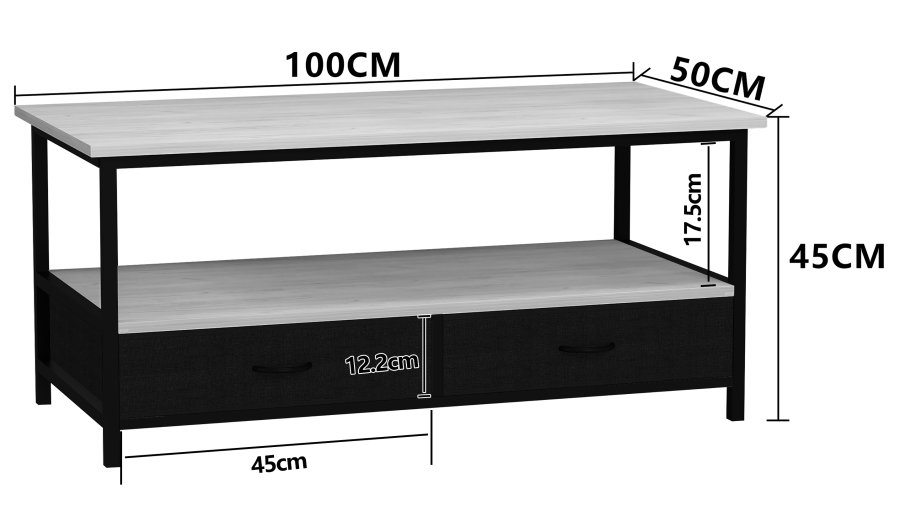 VCM NORDIC Flonila sofabord, m. 1 bent rum og 2 stofskuffer - natur tr og metal (100x50)