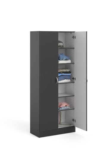 TVILUM Focus garderobeskab, m. 2 lger og 5 hylder - mat sort folie/spnplade