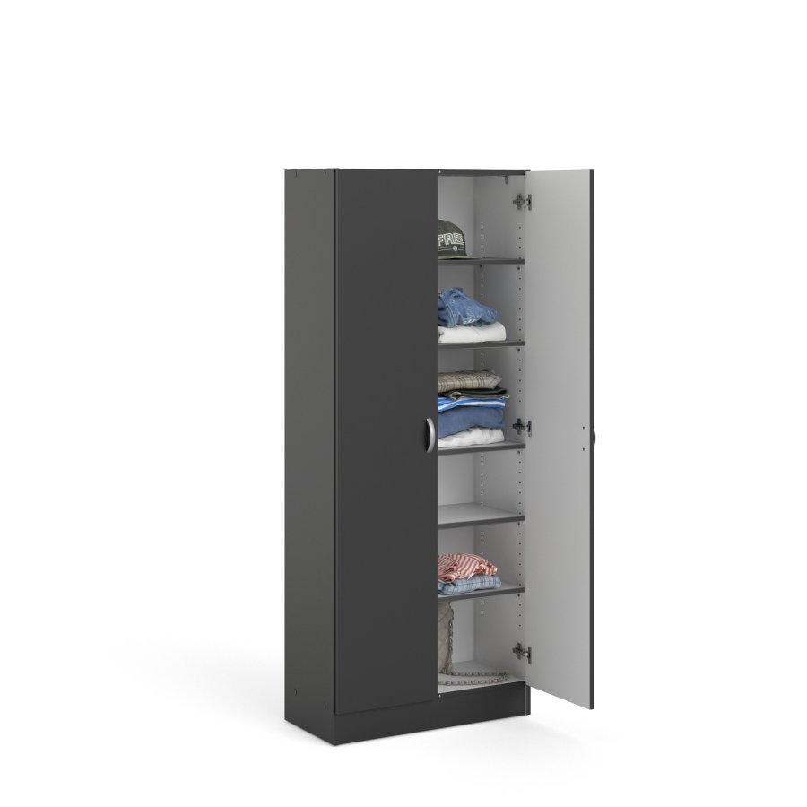 TVILUM Focus garderobeskab, m. 2 lger og 5 hylder - mat sort folie/spnplade