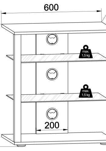 VCM NORDIC Folas Hi-fi og TV-bord, m. 2 glashylder - hvid tr (60x41)