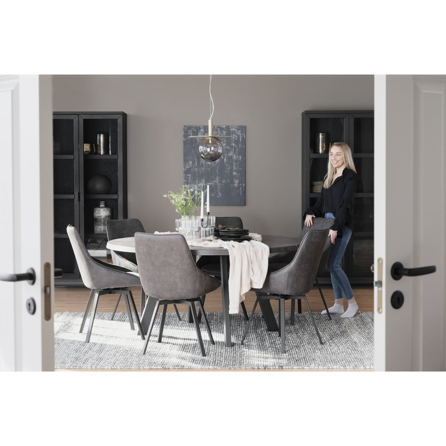 ROWICO Fred rundt spisebord - massivt brstet mrkebrunt egetr og sort metal ( 160)