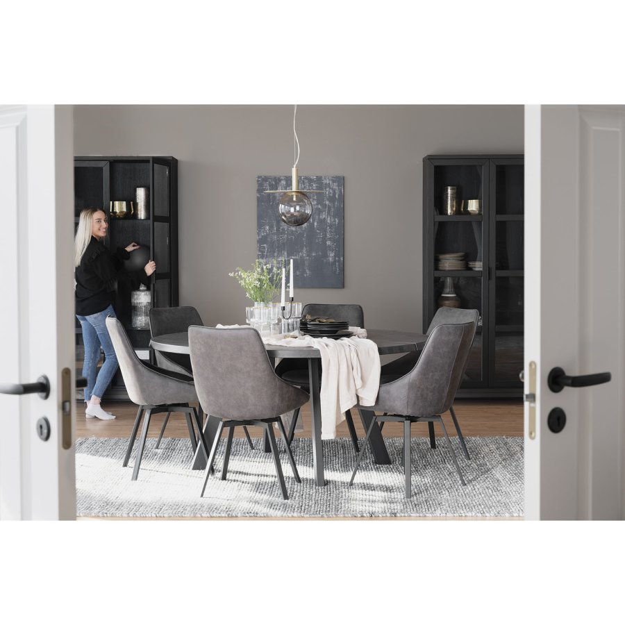 ROWICO Fred rundt spisebord - massivt brstet mrkebrunt egetr og sort metal ( 160)