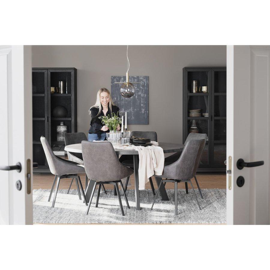 ROWICO Fred rundt spisebord - massivt brstet mrkebrunt egetr og sort metal ( 160)