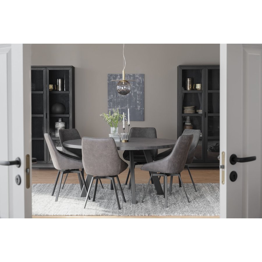 ROWICO Fred rundt spisebord - massivt brstet mrkebrunt egetr og sort metal ( 160)