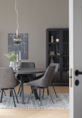 ROWICO Fred rundt spisebord - massivt brstet mrkebrunt egetr og sort metal ( 160)