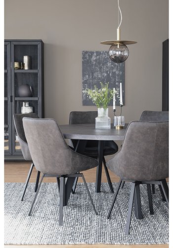 ROWICO Fred rundt spisebord - massivt brstet mrkebrunt egetr og sort metal ( 160)