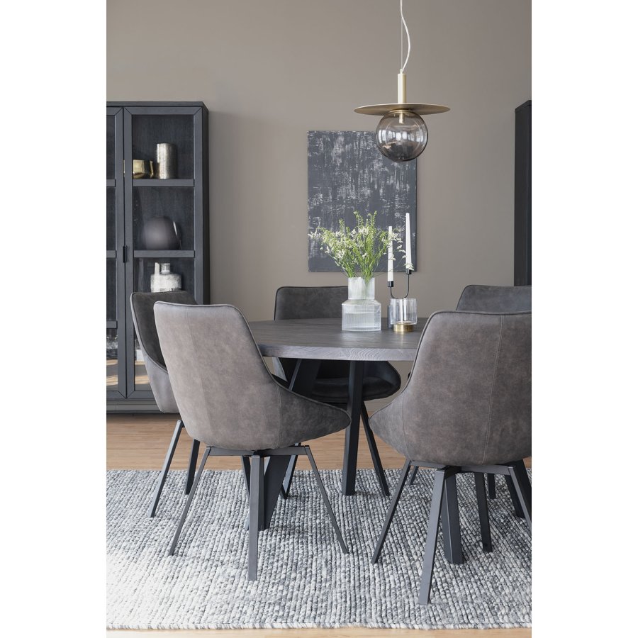 ROWICO Fred rundt spisebord - massivt brstet mrkebrunt egetr og sort metal ( 160)