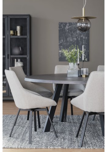 ROWICO Fred rundt spisebord - massivt brstet mrkebrunt egetr og sort metal ( 160)