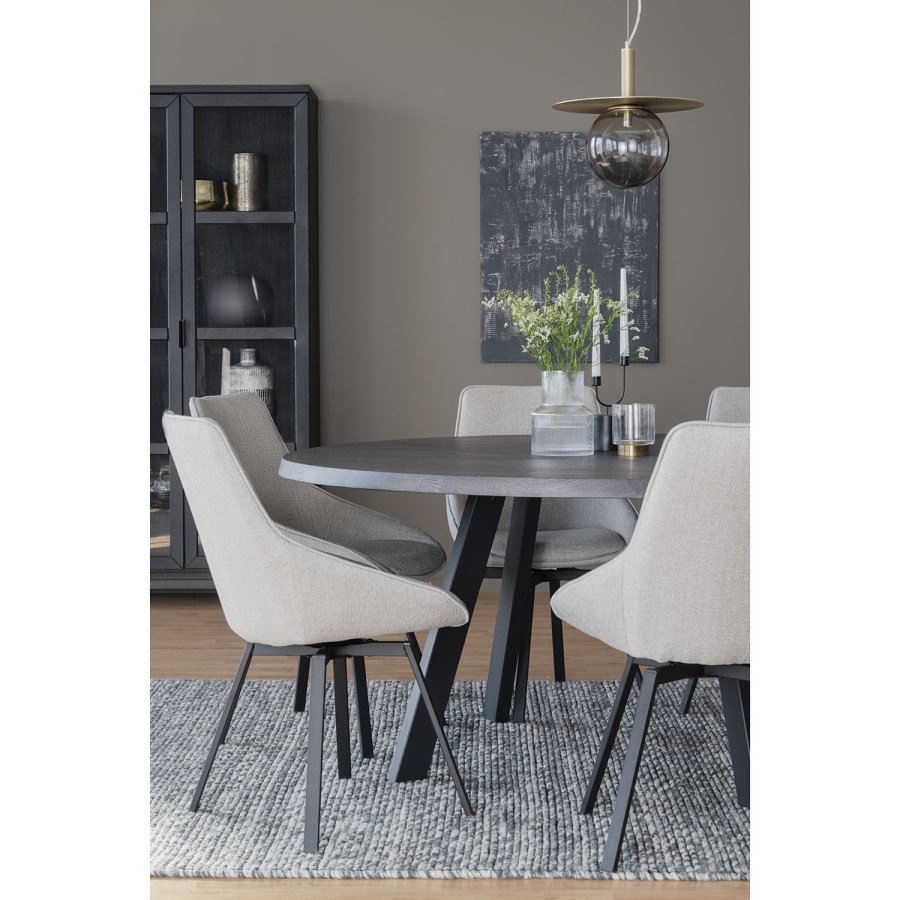 ROWICO Fred rundt spisebord - massivt brstet mrkebrunt egetr og sort metal ( 160)