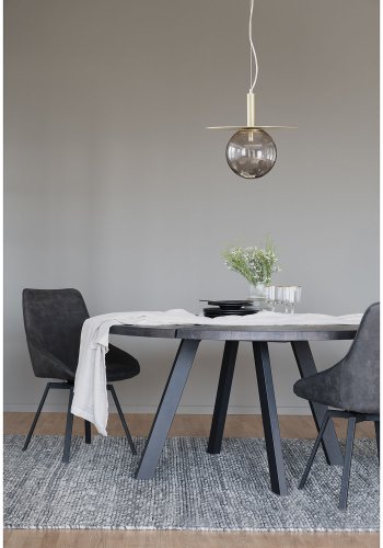 ROWICO Fred rundt spisebord - massivt brstet mrkebrunt egetr og sort metal ( 160)