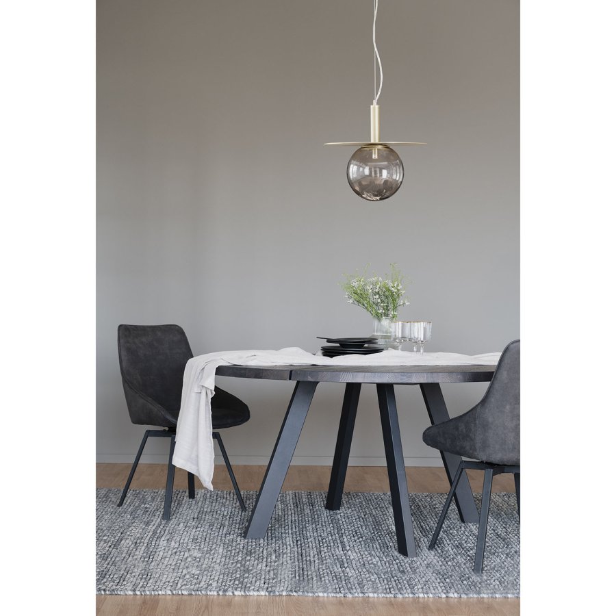 ROWICO Fred rundt spisebord - massivt brstet mrkebrunt egetr og sort metal ( 160)