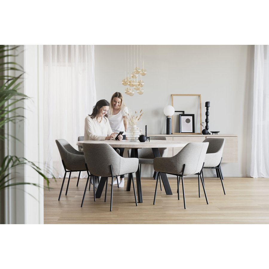 ROWICO Fred rundt spisebord - massivt hvidpigmenteret egetr og sort metal ( 160)