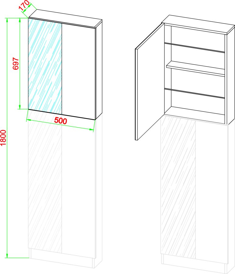 VCM NORDIC Fulisa XL skoskab, m. spejl p 2 lger, 4 hylder - hvid tr