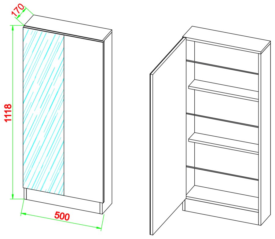 VCM NORDIC Fulisa skoskab, m. spejl p lge, 2 hylder - antracitgr tr