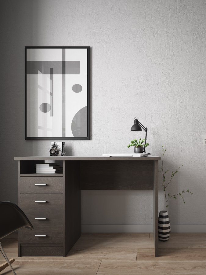 TVILUM Function Plus skrivebord, m. 1 rum og 4 skuffer - Rovere Gessato mrk MDF (110x48,5)