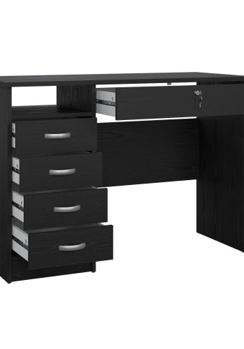 TVILUM Function Plus skrivebord, m. 1 rum og 5 skuffer - sort ask MDF (109,3x48,5)