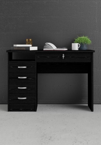 TVILUM Function Plus skrivebord, m. 1 rum og 5 skuffer - sort ask MDF (109,3x48,5)