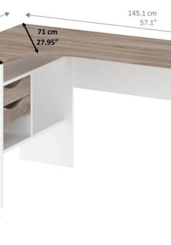 TVILUM Function Plus hjrneskrivebord - mat sort/egetrsstruktur, m. 2 skuffer 