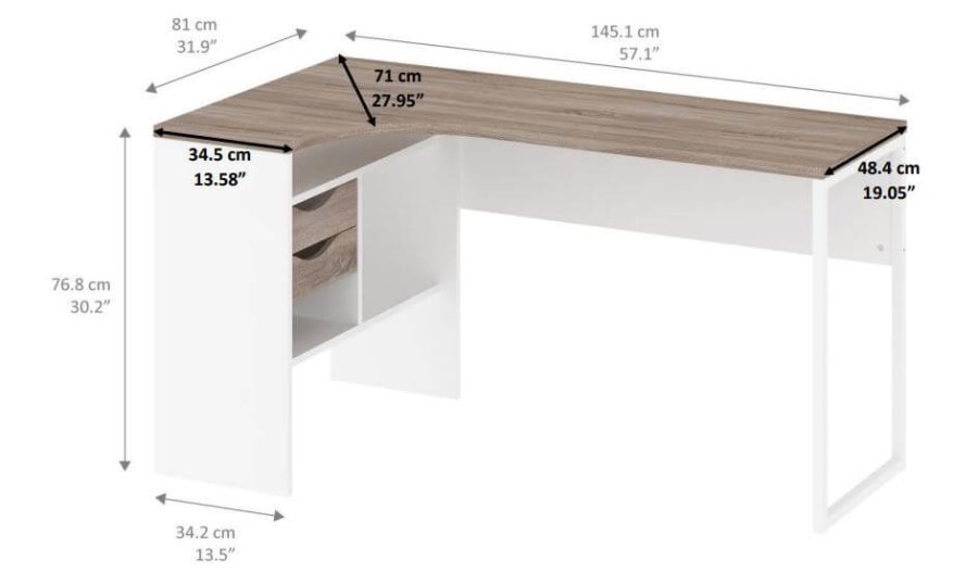TVILUM Function Plus hjrneskrivebord - mat sort/egetrsstruktur, m. 2 skuffer 