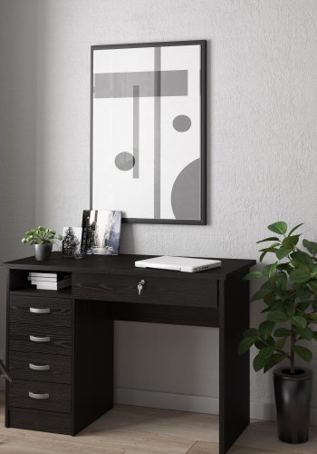 TVILUM Function Plus skrivebord, m. 1 rum og 5 skuffer - sort ask MDF (109,3x48,5)