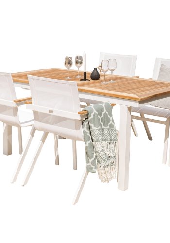 VENTURE DESIGN havest, m. Panama bord, m. udtrk og 4 Mexico stole, m. armln - teak/alu/textilene