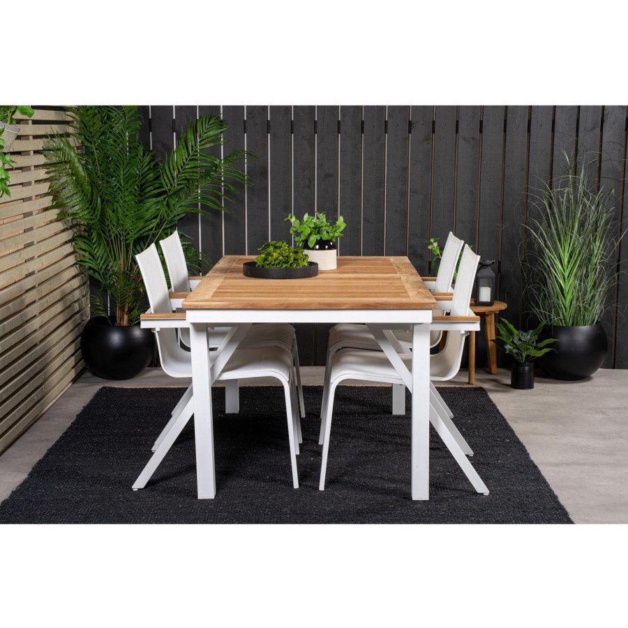 VENTURE DESIGN havest, m. Panama bord, m. udtrk og 4 Mexico stole, m. armln - teak/alu/textilene