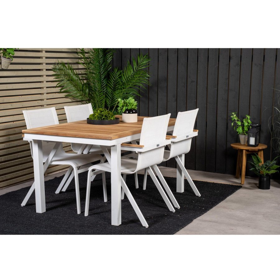 VENTURE DESIGN havest, m. Panama bord, m. udtrk og 4 Mexico stole, m. armln - teak/alu/textilene