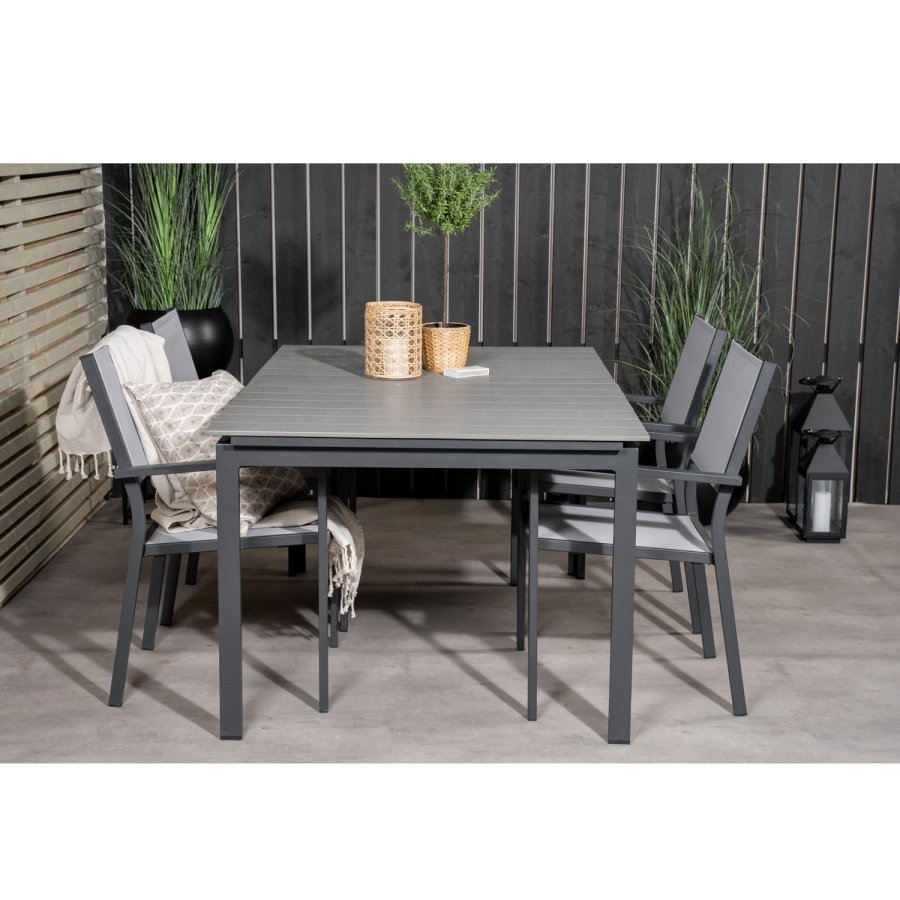 VENTURE DESIGN havebord, m. Levels havebord og 4 Copacabana havestole - gr aintwood og sort alu