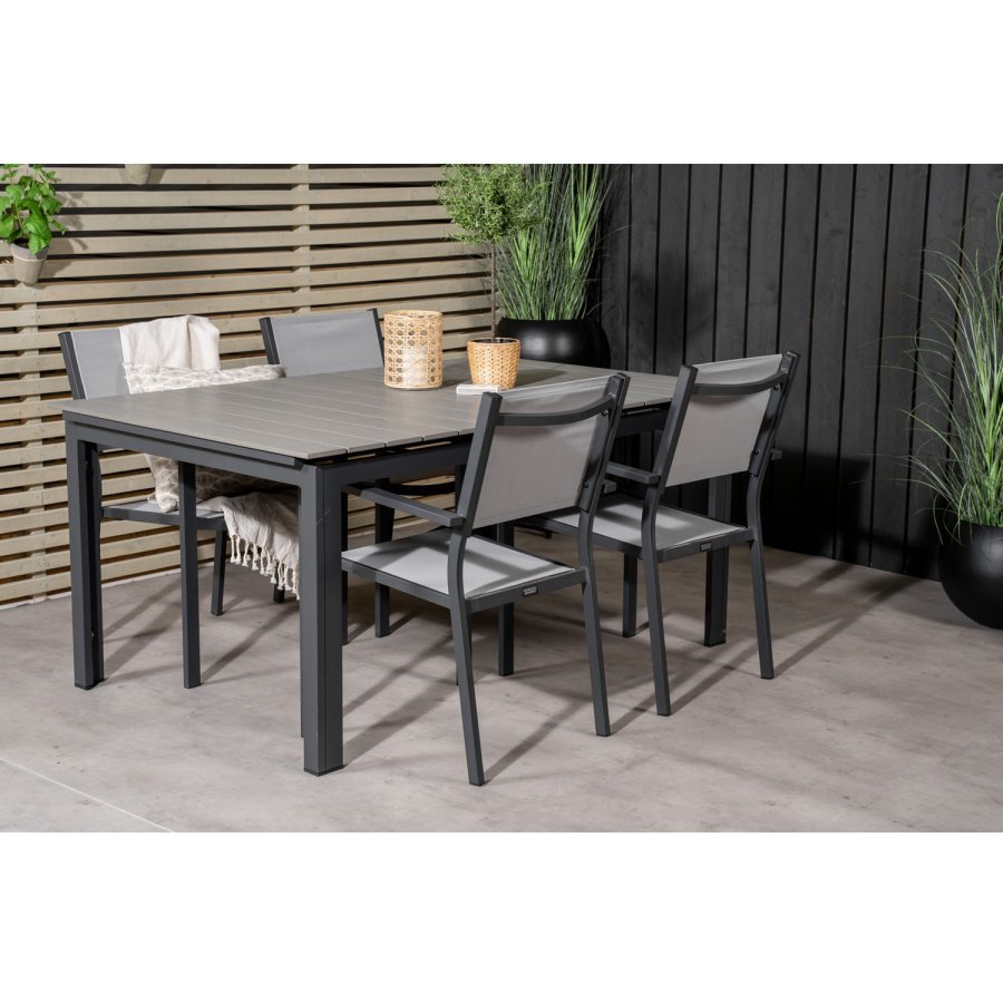 VENTURE DESIGN havebord, m. Levels havebord og 4 Copacabana havestole - gr aintwood og sort alu