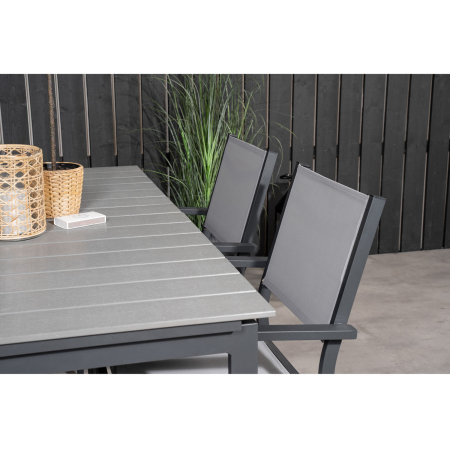 VENTURE DESIGN havebord, m. Levels havebord og 4 Copacabana havestole - gr aintwood og sort alu