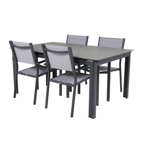 VENTURE DESIGN havebord, m. Levels havebord og 4 Copacabana havestole - gr aintwood og sort alu