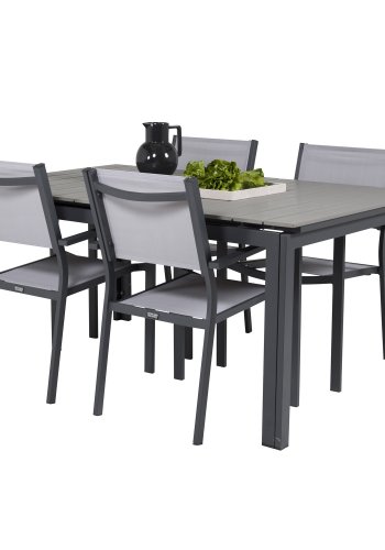 VENTURE DESIGN havebord, m. Levels havebord og 4 Copacabana havestole - gr aintwood og sort alu