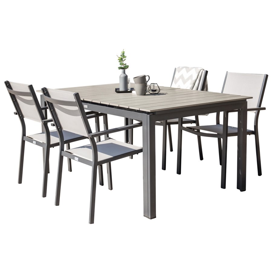 VENTURE DESIGN havebord, m. Levels havebord og 4 Copacabana havestole - gr aintwood og sort alu