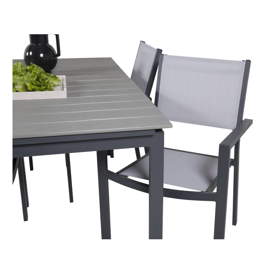 VENTURE DESIGN havebord, m. Levels havebord og 4 Copacabana havestole - gr aintwood og sort alu