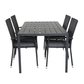 VENTURE DESIGN havest, m. Break bord (150x90) og 4 Anna stole - sort aintwood/alu/rattan 