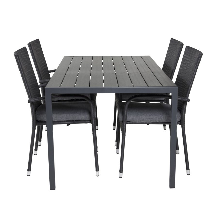 VENTURE DESIGN havest, m. Break bord (150x90) og 4 Anna stole - sort aintwood/alu/rattan 