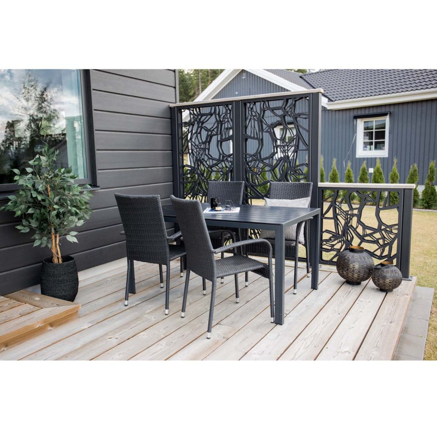 VENTURE DESIGN havest, m. Break bord (150x90) og 4 Anna stole - sort aintwood/alu/rattan 