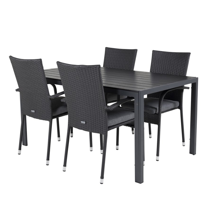 VENTURE DESIGN havest, m. Break bord (150x90) og 4 Anna stole - sort aintwood/alu/rattan 