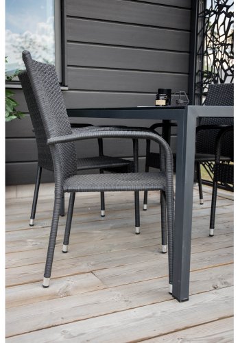 VENTURE DESIGN havest, m. Break bord (150x90) og 4 Anna stole - sort aintwood/alu/rattan 