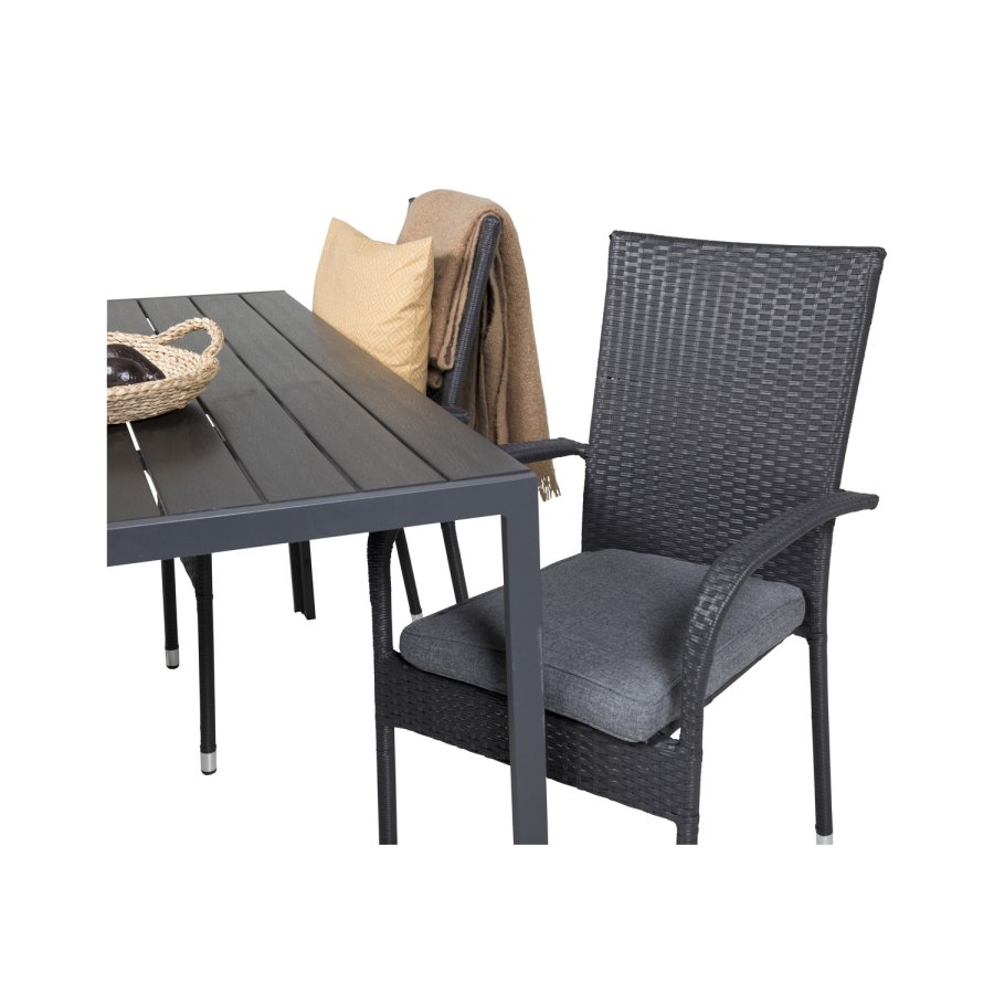 VENTURE DESIGN havest, m. Break bord (150x90) og 4 Anna stole - sort aintwood/alu/rattan 