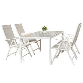 VENTURE DESIGN havest m. Break bord og 4 Break 5 pos. stole - hvid alu og gr aintwood 