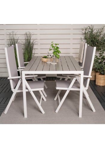VENTURE DESIGN havest m. Break bord og 4 Break 5 pos. stole - hvid alu og gr aintwood 