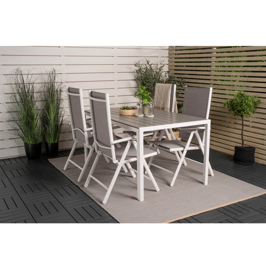 VENTURE DESIGN havest m. Break bord og 4 Break 5 pos. stole - hvid alu og gr aintwood 