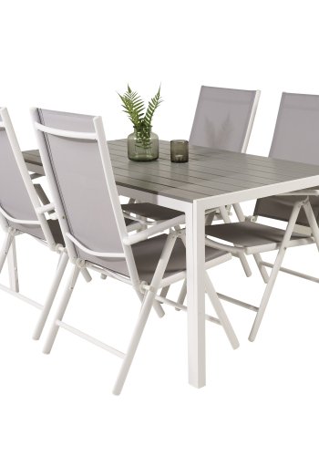 VENTURE DESIGN havest m. Break bord og 4 Break 5 pos. stole - hvid alu og gr aintwood 