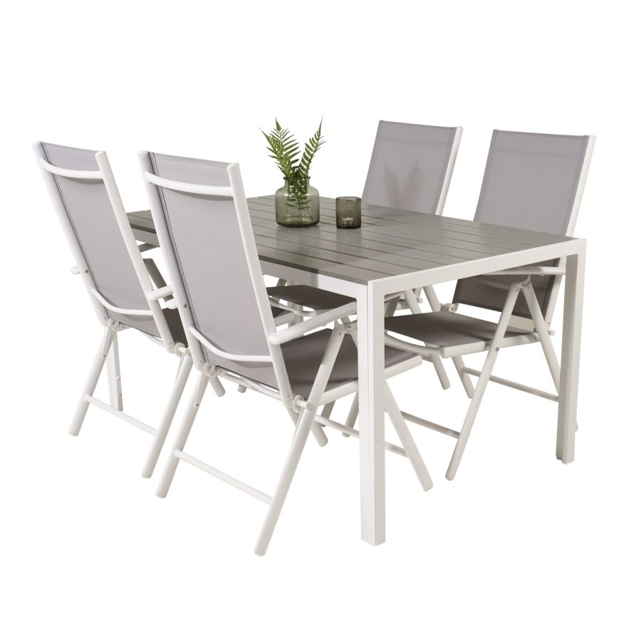 VENTURE DESIGN havest m. Break bord og 4 Break 5 pos. stole - hvid alu og gr aintwood 