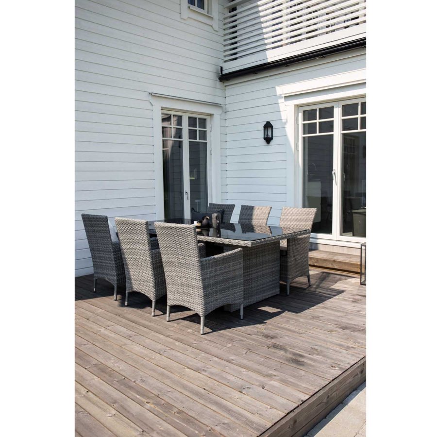 VENTURE DESIGN havest, m. Padova bord (200x100) og 6 Malin stole, m. armln - glas/flet 