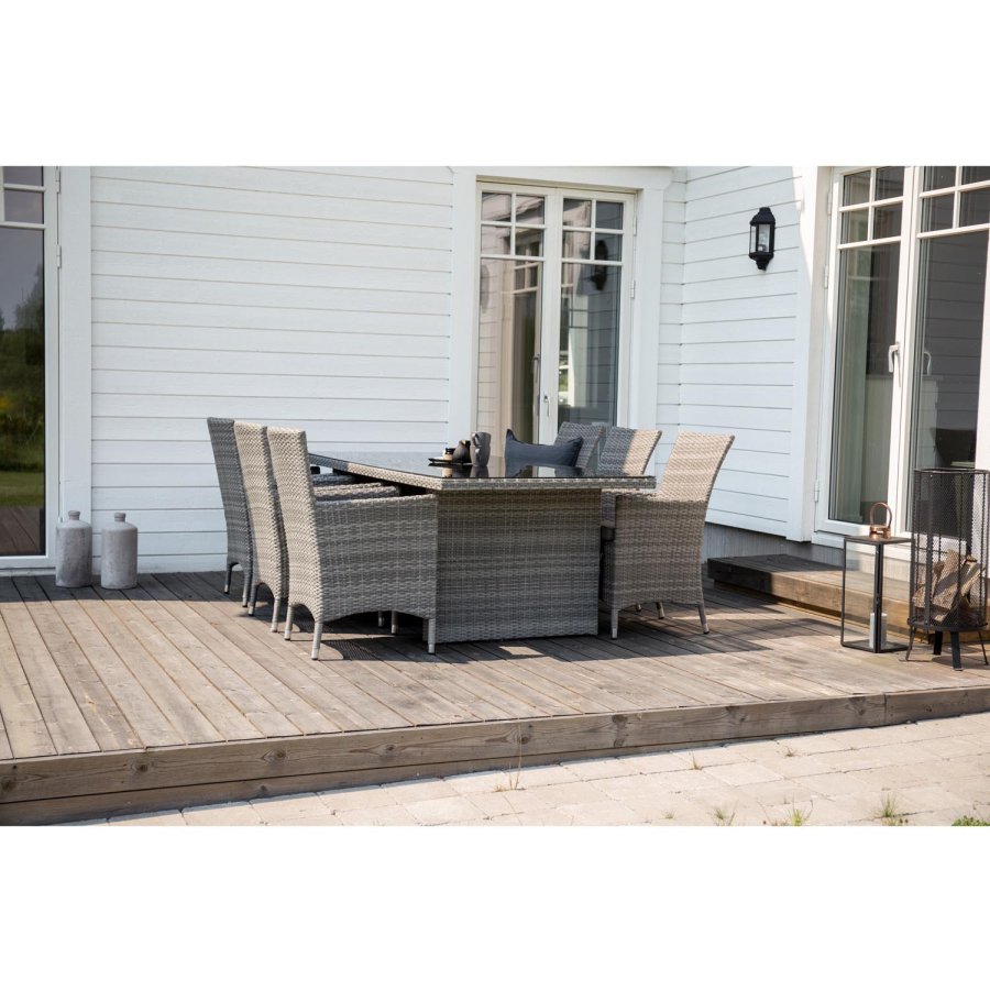 VENTURE DESIGN havest, m. Padova bord (200x100) og 6 Malin stole, m. armln - glas/flet 