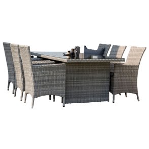 VENTURE DESIGN havest, m. Padova bord (200x100) og 6 Malin stole, m. armln - glas/flet 