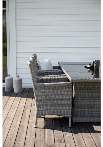 VENTURE DESIGN havest, m. Padova bord (200x100) og 6 Malin stole, m. armln - glas/flet 